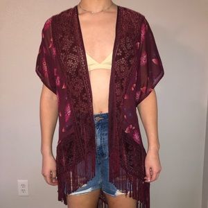 Hollister burgundy kimono.